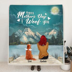 Personalized Mother's Day Gift Idea For Dog Mom, Cat Mom - Mom and Upto 5 Pets Fleece Blanket/Quilt Blanket - Happy Mother's Day I Woof You Discount The Cheapest