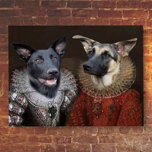 Custom Pet Portrait, Royal 2 Pets Portrait, Custom Multiple Pet Portrait Regal, Pet Loss Gift, Dog Passed Away, 2 King Queen Pet Clearance Amazing Pice