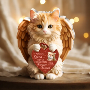 Always Loved Never Forgotten Forever Missed - Custom Personalized Angel Cute Cat Holding Heart Memorial Acrylic Plaque - Upload Photo - Memorial Gift Idea For Christmas/ Cat Owner Cheap Sale Outlet Store