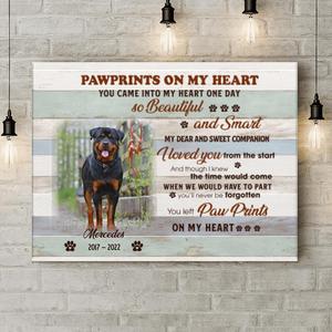Custom Photo Dog Horizontal Canvas - Memorial Gift For Dog Lovers - You Left Pawprints On My Heart Clearance Limited Edition