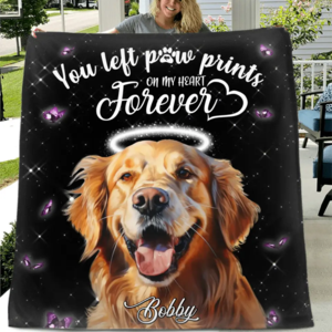 Custom Personalized Memorial Pet Photo Single Layer Fleece Blanket - Custom Pet Portrait - Memorial Gift Idea For Dog/Cat Lover - You Left Paw Prints On My Heart Forever Free Shipping Pick A Best