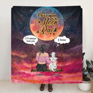 Custom Personalized Memorial Pet Mom Quilt/Fleece Blanket - Gift Idea For Dog/Cat Lovers - Upto 3 Pets - I Love You To The Moon & Back Cheap Visit