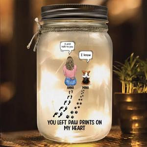 Custom Personalized Memorial Pet Mason Jar Light - Memorial Gift Idea for Pet Owners - You Left Paw Prints On My Heart Low Pice Fee Shipping