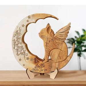 Custom Personalized Cat Moon 2 Layered Wooden Art - Memorial Gift Idea for Cat Lover - I Love You To The Moon And Back Cheap Sale Cheap