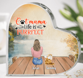 Custom Personalized Cat Mom Dad Heart-Shaped Acrylic Plaque - Upto 4 Cats - Gift Idea For Cat Lover/Couple - Cat Mama Life Is Purrfect Buy Cheap Low Shipping