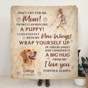 Custom Personalized Memorial Dog Photo Single Layer Fleece/Quilt Blanket - Memorial Gift Idea for Dog Owners - Don't Cry For Me Mom! I'm Ok! Cheap Exclusive