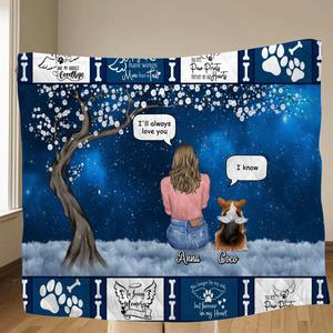 Custom Personalized Memorial Dog Mom/Dad Quilt/Single Layer Fleece Blanket - Woman/Man/Couple With Upto 4 Dogs - Best Gift For Dog Lover - I'll Always Love You Get Authentic