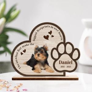 Custom Personalized Memorial Dog Photo Wooden Plaque - Memorial Gift Idea For Dog Lover - The Smallest Feet Make The Biggest Footprints In Our Hearts Cheap Brand New Unisex