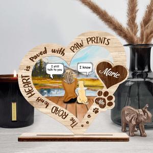 Custom Personalized Memorial Dog Mom/ Dad Wooden - Wooden Plaque - Memorial Gift Idea For Dog Lover - Upto 4 Dogs - The Road To My Heart Is Paved With Paw Prints Fashion Style For Sale
