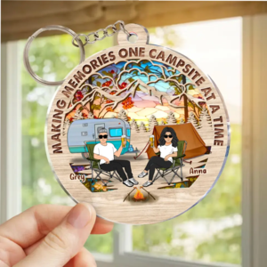 Custom Personalized Camping Couple Suncatcher Acrylic Keychain - Gift Idea For Camping/Dog/Cat Lover - Upto 4 Pets - Making Memories One Campsite At A Time How Much Sale Online