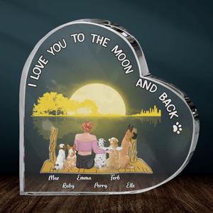 Custom Personalized Girl & Pet Moon Light Crystal Heart - Gift Idea For Pet Lover with up 5 Pets - I Love You To The Moon and Back Buy Cheap Affordable