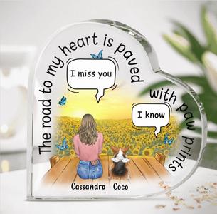 Custom Personalized Memorial Pet Crystal Heart - Upto 4 Kids - Memorial Gift Idea For Dog/Cat Lover - The Road To My Heart Is Paved With Paw Prints Collections