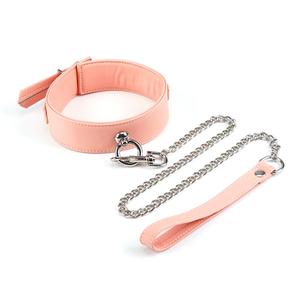 Dark Candy: Pink Vegan Leather Collar with Chain Leash Outlet Big Discount
