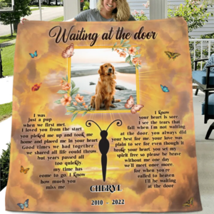 Custom Personalized Memorial Photo Fleece/ Quilt Blanket - Memorial Gift For Dog Loss - Waiting At The Door Clearance Nicekicks