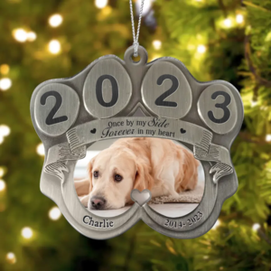 Once By My Side Forever In My Heart - Personalized Memorial Dog Aluminum Ornament - Memorial Gift Idea For Christmas - Upload Pet Photo Supply Online
