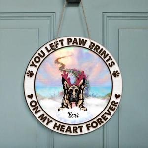 Custom Personalized Pets In Heaven Circle Door Sign - Upto 3 Pets - Best Gift For Cat Lover/Dog Lover - You Left Paw Prints On My Heart Forever Discount Codes Really Cheap