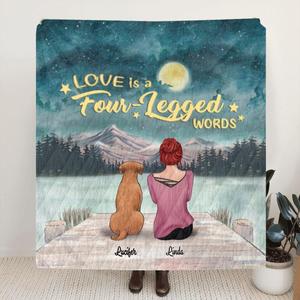 Custom Personalized Pets Mom Quilt/ Fleece Blanket - Mom With Upto 5 Pets - Best Gift For Cat Lovers, Dog Lovers - Love Is Four-Legged Words Sale Best Wholesale