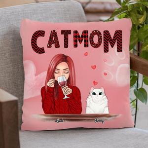Custom Personalized Pet Mom Pillow Cover - Best Gift Idea For Dog/Cat Lovers - Pet Mom With Wine and Upto 4 Pets Best Place For Sale