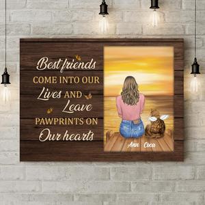 Personalized Pet Memorial Canvas - Adult/ Couple With Upto 4 Pets - Memorial Gift Idea For Dog/ Cat Lover - Best Friends Come Into Our Lives And Leave Pawprints On Our Hearts Top Quality For Sale