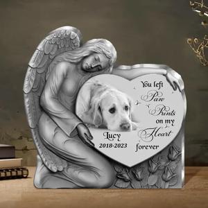 Custom Personalized Angel Heart Memorial Pet Acrylic Plaque - Memorial Gift Idea For Pet Lover - Upload Photo - You Left Paw Prints On My Heart Forever Free Shipping Geniue Stockist
