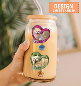 Personalized Pet Collar Clear Glass Can - Upload Photo - Up to 5 Pets - Gift Idea For Cat Dog Lovers Sale Shop