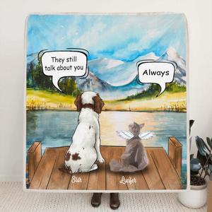 Personalized pet memorial gift idea for cat dog lovers, cat dog dad, mom - Upto 4 pets memorial fleece blanket - They still talk about you Clearance Amazing Pice
