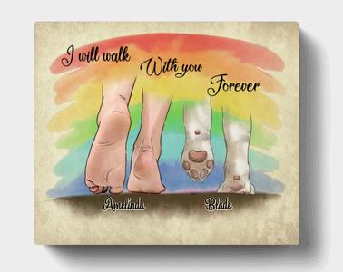 Personalized Owner's Foot and Dog's Paw Horizontal Canvas - Up to 3 Dogs - I Will Walk With You Forever Free Shipping Clearance