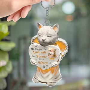 Custom Personalized Memorial Cat Acrylic Keychain - Upload Photo - Memorial Gift Idea For Cat Lover - No Longer By Our Side But Forever In Our Hearts High Quality