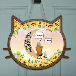 Custom Personalized Memorial Cat Sun Flower Door Sign - Upto 6 Cats - Gift For Cat Lover - I Love You To The Moon And Back Cheap Sale Purchase