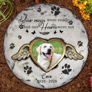 Personalized Memorial Pet Dog Photo Circle Lithograph - Memorial Gift Idea For Dog Owners - Your Wings Were Ready But Our Hearts Were Not Sale Cheapest Pice