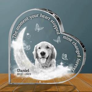 Personalized Memorial Pet Custom Photo Crystal Heart - Memorial Gift Idea For Pet Owners - The Moment Your Heart Stopped Mine Changed Forever Buy Cheap How Much