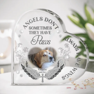 Personalized Memorial Pet Crystal Heart - Upload Dog/ Cat Photo - Memorial Gift Idea For Pet Owners - Angels Don't Always Have Wings Sometimes They Have Paws Cheap Pice Outlet