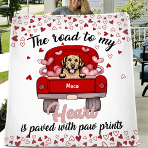 Custom Personalized Dog Quilt/ Fleece Blanket - Upto 5 Dogs - Gift Idea For Dog Lover - The Road To My Heart Is Paved With Paw Prints Discount Shop Offer