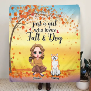 Custom Personalized Dog Mom Single Layer Fleece/Quilt Blanket - Upto 4 Dogs - Gift Idea for Dog Lovers/ Autumn Gift - Just A Girl Who Loves Fall & Dogs Buy Cheap Looking For