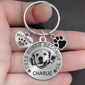 Custom Personalized Dog Mom Photo Keychain Charm - Upto 3 Dogs - Mother's Day Gift for Dog Mom/Dog Lovers - This Human Belongs To Discounts