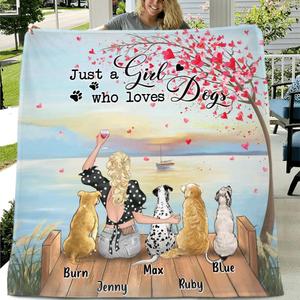 Custom Personalized Dog Mom Single Layer Fleece/ Quilt - Gift Idea For Dog Owner with up to 4 Dogs - Just A Girl Who Loves Dogs Big Discount Cheap Pice