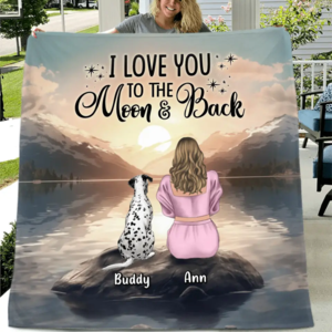 Custom Personalized Dog Mom Single Layer Fleece/Quilt Blanket - Upto 6 Dogs - Gift Idea for Dog Lovers - I Love You To The Moon & Back Deals
