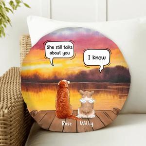 Custom Personalized Pet Memorial Round Pillow - Upto 5 Pets - Memorial Gift Idea For Dog/ Cat Lover Cheap Sale View