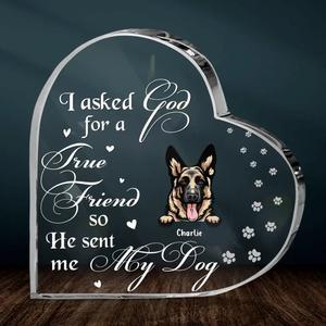 Custom Personalized Pet Crystal Heart - Father's Day/Mother's Day Gift Idea for Dog/Cat Lovers - I Asked God For A True Friend So He Sent Me My Dog Sale New