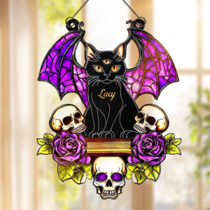 Custom Personalized Cat Hanging Suncatcher Ornament - Gift Idea For Halloween/ Cat Lover - Custom Cat's Name Discount With Mastercard