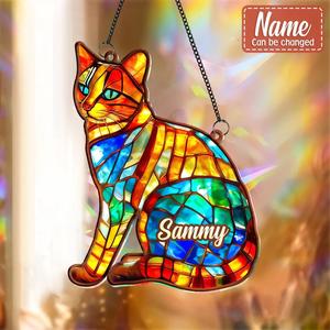 Custom Personalized Cat Hanging Suncatcher Ornament - Custom Cat's Name - Gift Idea For Cat Owner Wholesale Pice Cheap Pice