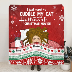 Custom Personalized Christmas Sleeping With Pets Quilt/ Fleece Blanket - Girl With Upto 4 Pets - Christmas Gift For Cat/ Dog Lover - I Just Want To Cuddle My Pets Free Shipping Supply