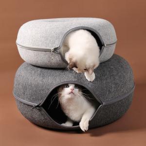 Premium Felt Cat Bed Cave Handmade, Donut Cat Tunnel Bed Shop Offer Cheap Online
