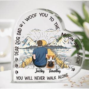 Custom Personalized Dog Dad Heart-Shaped Acrylic Plaque - Upto 5 Dogs - Gift Idea for Father's Day/Dog Lover - I Woof You To The Moon And Back Newest Cheap Online