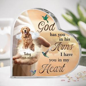 Custom Personalized Dog Memorial Heart-Shaped Acrylic Plaque - Memorial Gift Idea For Dog Lover - God Has You In His Arms I Have You In My Heart Amazon For Sale