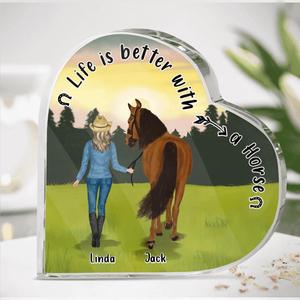 Custom Personalized Horse Heart-Shaped Acrylic Plaque - Upto 4 Horses - Gift Idea For Horse Lovers - Life Is Better With A Horse Low Cost Cheap Online