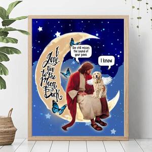 Custom Personalized Dog And Jesus Sitting On The Moon Poster - Memorial Gift Idea For Dog Lover Clearance Pirce Sale
