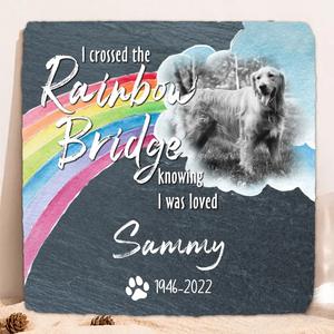 Custom Personalized Memorial Photo Square Lithograph - Memorial Gift Idea - I Crossed The Rainbow Bridge Knowing I Was Loved Clearance Free Shipping