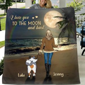 Personalized Dog Mom Single Layer Fleece Blanket/ Quilt - I Love You To The Moon and Back - Memorial Gift For Dog Owner/ Dog Lover Buy Cheap Discount
