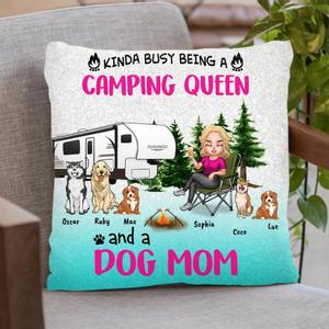 Custom Personalized Dog Camping Queen Pillow Cover & Fleece/ Quilt Blanket - Upto 5 Dogs - Gift Idea For Dog Lovers/ Mother's Day - Kinda Busy Being A Camping Queen And A Dog Mom Free Shipping Fashionable